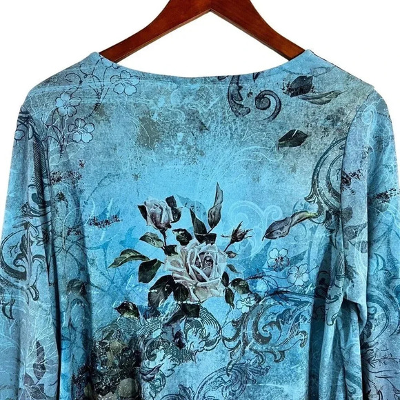Venezia Blue Womens Blouse 14/16 Rose Floral Stretch Gathered Front Elegant Top - Picture 8 of 8